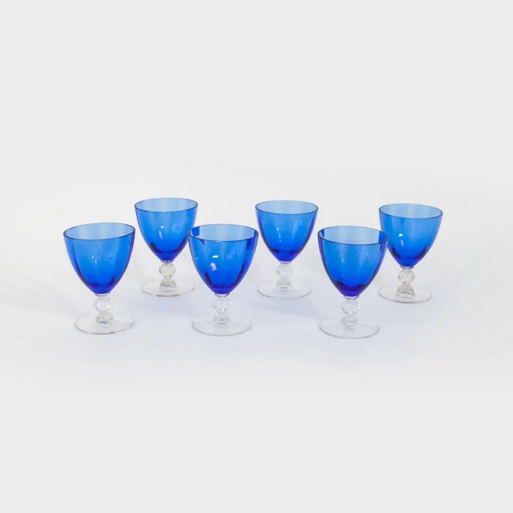 Vintage Optic Glass Cobalt Blue Cordial Glasses